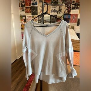 We The Free Light Gray V-Neck waffle knit